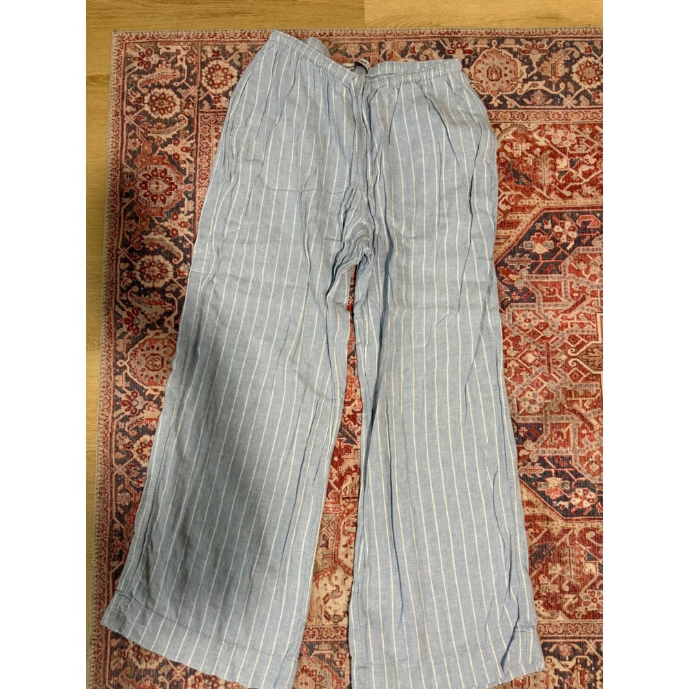 Abercrombie & Fitch Womens Blue White Striped Linen Blend Wide Leg Pants Small